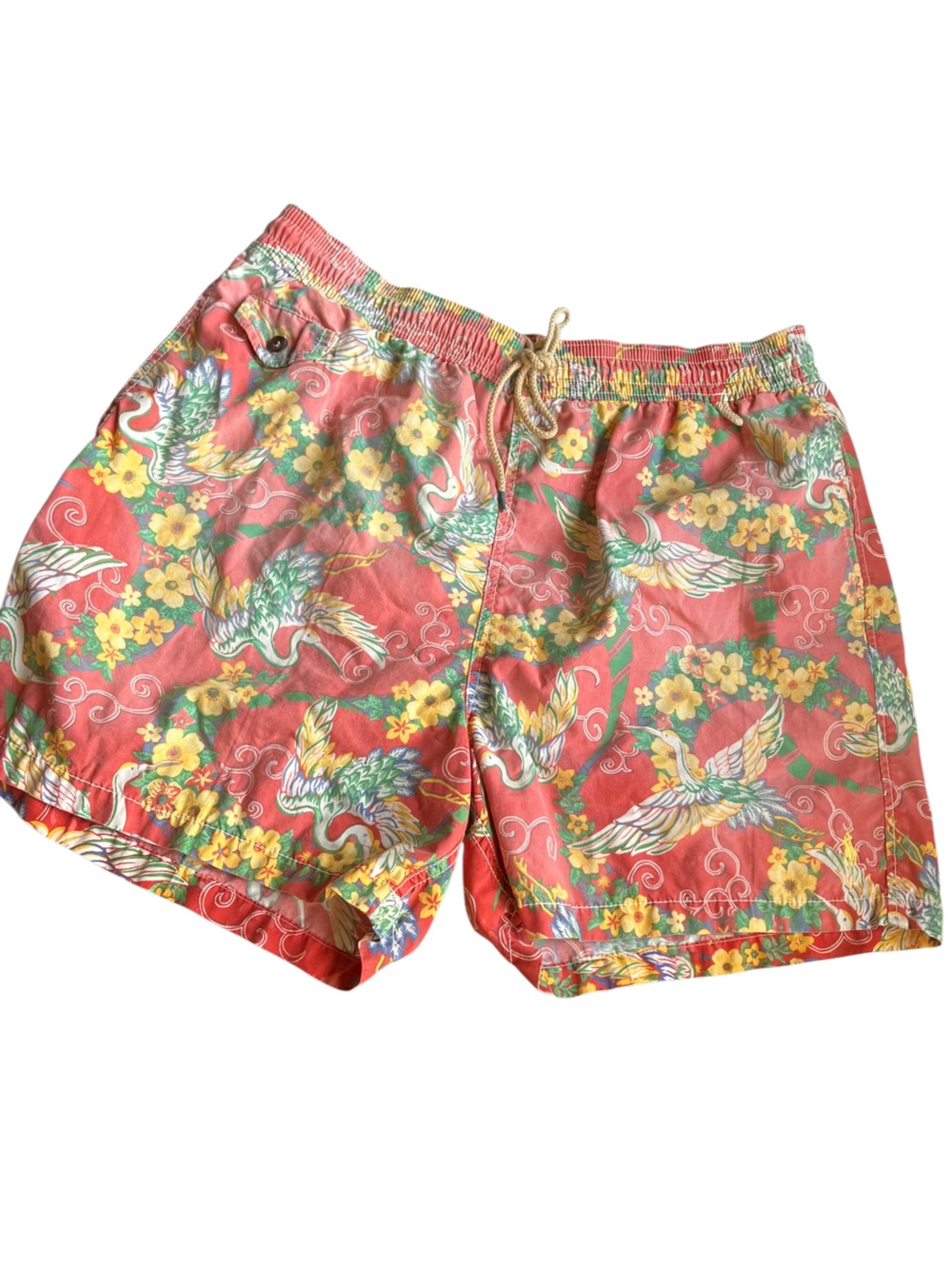 vintage 90s Y2K Ralph‎ Lauren Polo Floral Crane Swim Trunks Shorts Faded XL